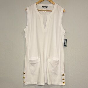 NWT Ralph Lauren LRL cotton stretch jersey knit notch neck dress coverup white L
